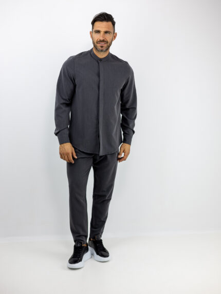 Πουκάμισο Μάο Regular Fit & Κρυφή Πατιλέτα & Παντελόνι Jogger Loose Fit Γκρί