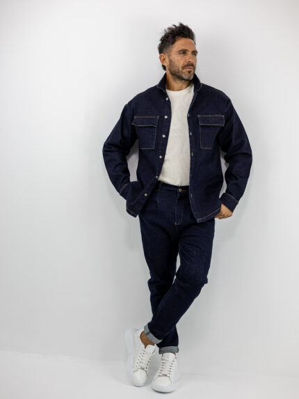 Jean Πουκάμισο Oversized Μπλέ & Παντελόνι Jean Regular Fit Μπλέ