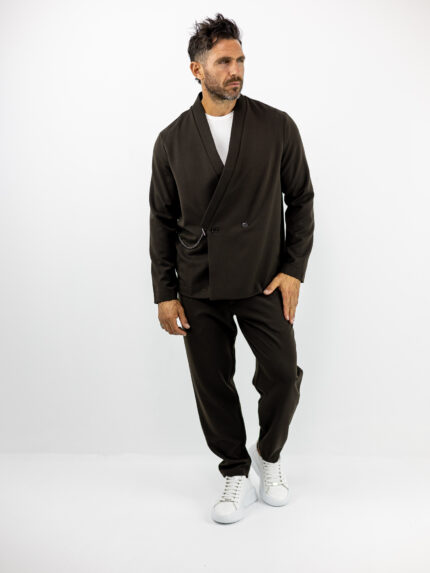 Παντελόινι Jogger Loose Fit & Σακάκι Overshirt Καφέ