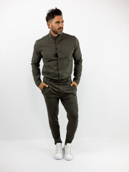 Παντελόνι Jogger Loose FIt & Πουκάμισο Μάο Γιακά Regular Fit Λαδί