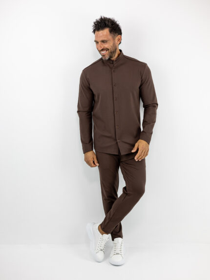 Παντελόνι Jogger Loose FIt & Πουκάμισο Μάο Γιακά Regular Fit Καφέ
