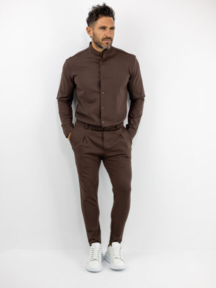 Παντελόνι Jogger Loose FIt & Πουκάμισο Μάο Γιακά Regular Fit Καφέ