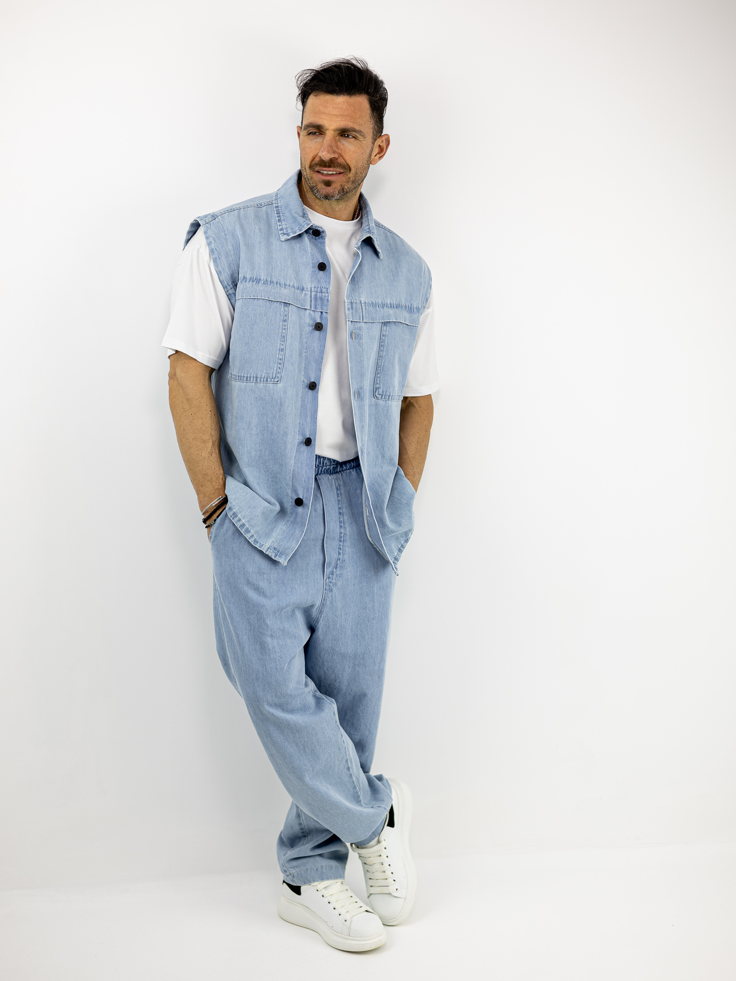 SET_TWINBLACK_BAGGY_130185_CIEL_01.jpg Jean Παντελόνι Baggy & Πουκάμισο Αμάνικο Oversized Σιέλ