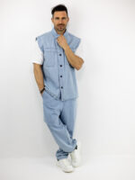 Jean Παντελόνι Baggy & Πουκάμισο Αμάνικο Oversized Σιέλ