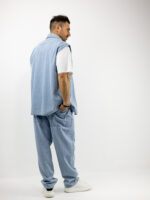 Jean Παντελόνι Baggy & Πουκάμισο Αμάνικο Oversized Σιέλ