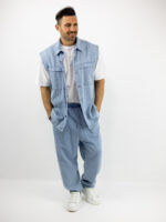 Jean Παντελόνι Baggy & Πουκάμισο Αμάνικο Oversized Σιέλ