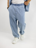 Jean Παντελόνι Baggy & Πουκάμισο Αμάνικο Oversized Σιέλ