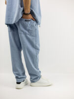 Jean Παντελόνι Baggy & Πουκάμισο Αμάνικο Oversized Σιέλ
