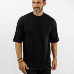 T-Shirt Oversized Πλεκτή Μονόχρωμη Μαύρη