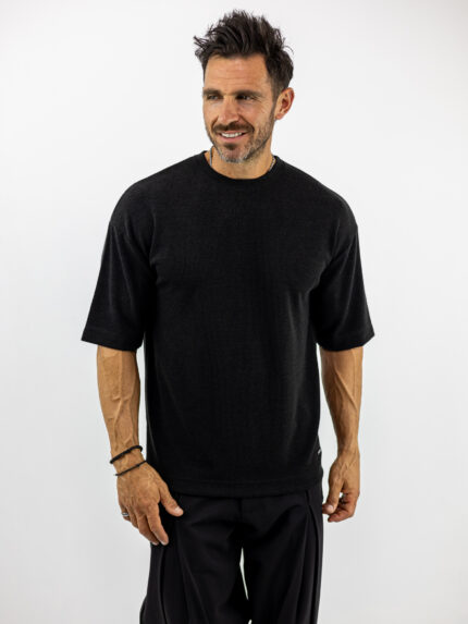 T-Shirt Oversized Πλεκτή Μονόχρωμη Μαύρη