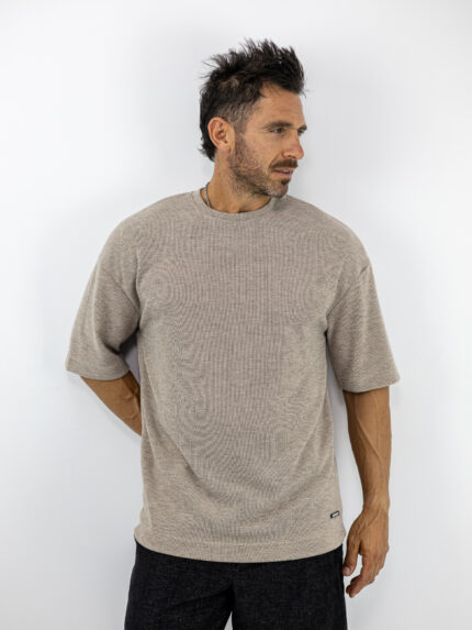 T-Shirt Oversized Πλεκτή Μονόχρωμη Μπέζ