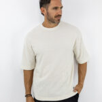 T-Shirt Oversized Πλεκτή Μονόχρωμη Εκρού