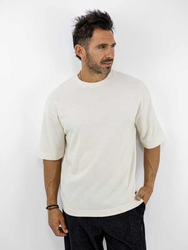 T-Shirt Oversized Πλεκτή Μονόχρωμη Εκρού