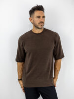 T-Shirt Oversized Πλεκτή Μονόχρωμη Καφέ