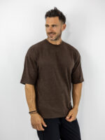 T-Shirt Oversized Πλεκτή Μονόχρωμη Καφέ