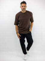 T-Shirt Oversized Πλεκτή Μονόχρωμη Καφέ