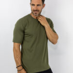 T-Shirt Regular Fit Μονόχρωμο Λαδί