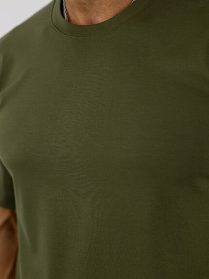 T-Shirt Regular Fit Μονόχρωμο Λαδί
