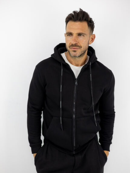 Ζακέτα Oversized Με Κουκούλα Και Κέντημα Πίσω Μονοχρώμη Μαύρη