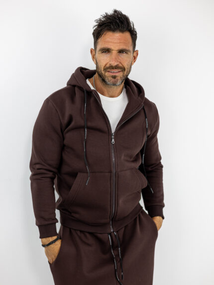 Ζακέτα Oversized Με Κουκούλα Και Κέντημα Πίσω Μονοχρώμη Καφέ