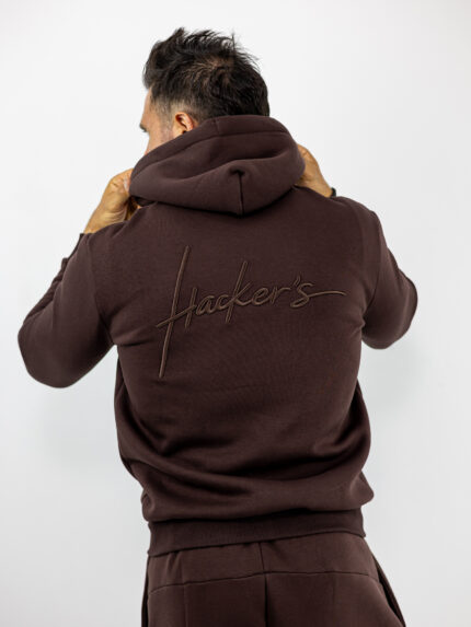 Ζακέτα Oversized Με Κουκούλα Και Κέντημα Πίσω Μονοχρώμη Καφέ