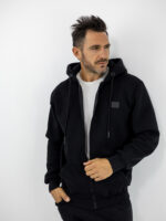 Ζακέτα Φούτερ Regular Fit Με Κουκούλα & Στάμπα Πίσω Μαύρη