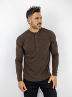 Μπλούζα Regular Fit Με Κουμπιά Μονόχρωμη Μακρύμανικο Καφέ