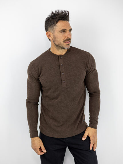 Μπλούζα Regular Fit Με Κουμπιά Μονόχρωμη Μακρύμανικο Καφέ