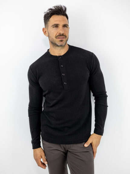 Μπλούζα Regular Fit Με Κουμπιά Μονόχρωμη Μακρύμανικο Μαύρη