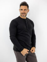 Μπλούζα Regular Fit Με Κουμπιά Μονόχρωμη Μακρύμανικο Μαύρη