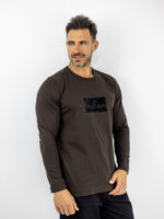 Μπλούζα Regular Fit Με Στάμπα Μπροστά Μονόχρωμη Μακρύμανικο Καφέ
