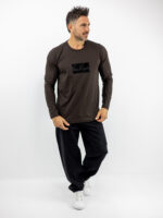 Μπλούζα Regular Fit Με Στάμπα Μπροστά Μονόχρωμη Μακρύμανικο Καφέ