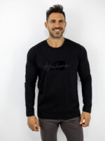 Μπλούζα Regular Fit Με Στάμπα Μπροστά Μονόχρωμη Μακρύμανικο Μαύρη