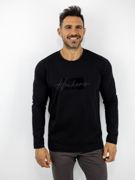 Μπλούζα Regular Fit Με Στάμπα Μπροστά Μονόχρωμη Μακρύμανικο Μαύρη