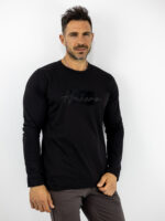 Μπλούζα Regular Fit Με Στάμπα Μπροστά Μονόχρωμη Μακρύμανικο Μαύρη