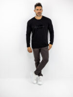Μπλούζα Regular Fit Με Στάμπα Μπροστά Μονόχρωμη Μακρύμανικο Μαύρη