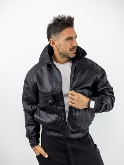 Μπουφάν Μπόμπερ Δερματίνι Regular Fit Μαύρο