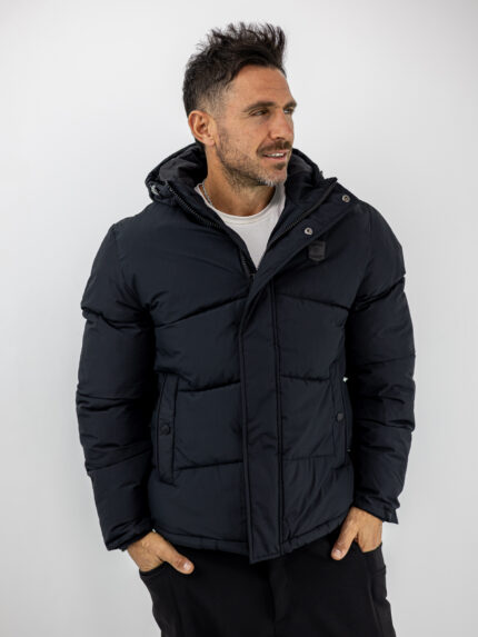 Μπουφάν Regular Fit Puffer & Κουκούλα Μαύρο