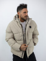Μπουφάν Regular Fit Puffer & Κουκούλα Μπέζ