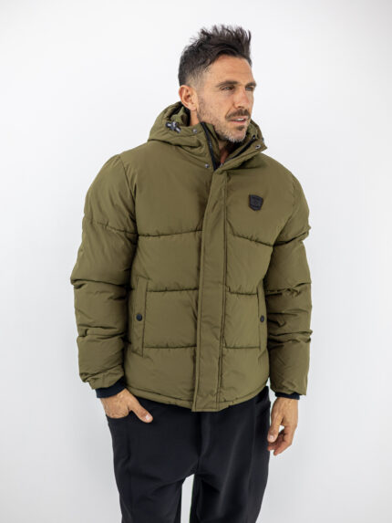 Μπουφάν Regular Fit Puffer & Κουκούλα Λαδί