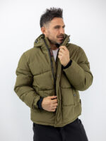 Μπουφάν Regular Fit Puffer & Κουκούλα Λαδί