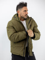 Μπουφάν Regular Fit Puffer & Κουκούλα Λαδί
