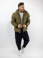 Μπουφάν Regular Fit Puffer & Κουκούλα Λαδί
