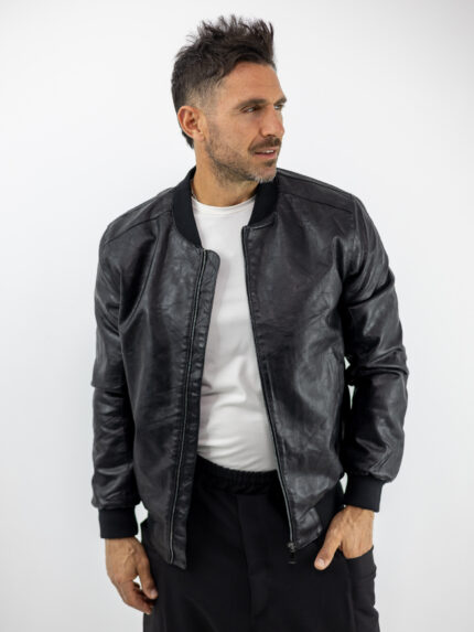 Μπουφάν Μπόμπερ Δερματίνι Regular Fit Μαύρο