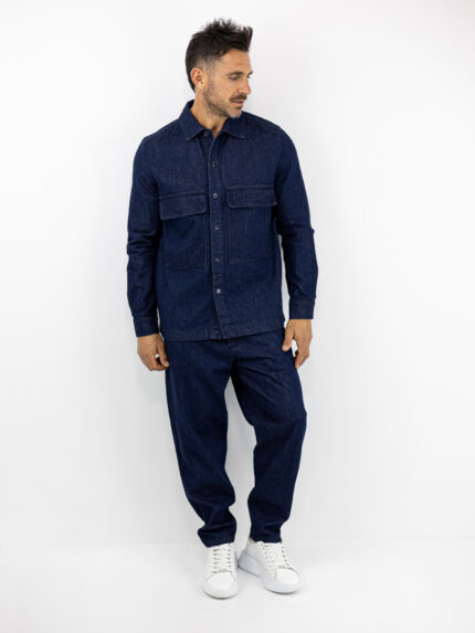 Jean Πουκάμισο Oversized Μπλέ & Παντελόνι Jean Regular Fit Μπλέ