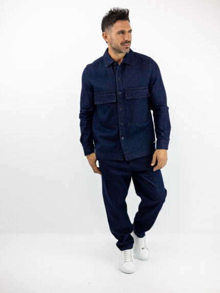 Jean Πουκάμισο Oversized Μπλέ & Παντελόνι Jean Regular Fit Μπλέ