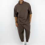 T-Shirt Oversized & Παντελόνι Jogger Balloon Μονόχρωμο Καφέ