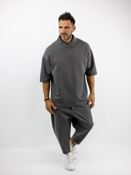 T-Shirt Oversized & Παντελόνι Jogger Balloon Μονόχρωμο Γκρί
