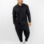 Πουκάμισο Oversized & Παντελόνι Jogger Balloon Μονόχρωμο Μαύρο