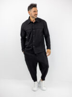 Πουκάμισο Oversized & Παντελόνι Jogger Balloon Μονόχρωμο Μαύρο